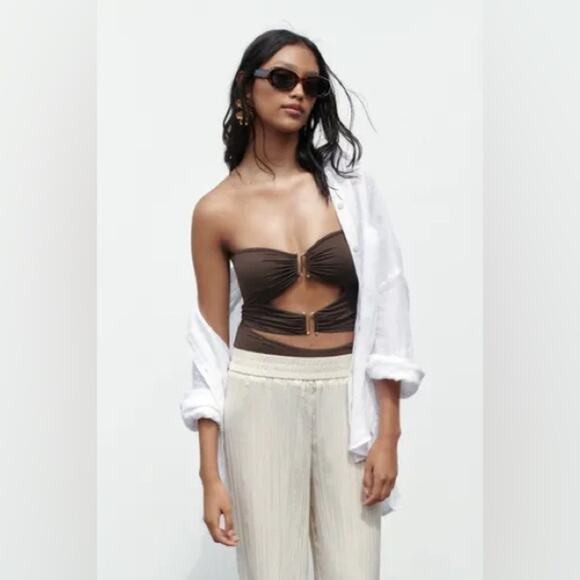 Zara CREASED-EFFECT PALAZZO TROUSERS - Picture 4 of 9